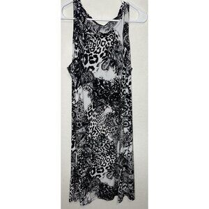 Effortless Style by Citiknits Black Animal Print Midi Tank Dress Size XL